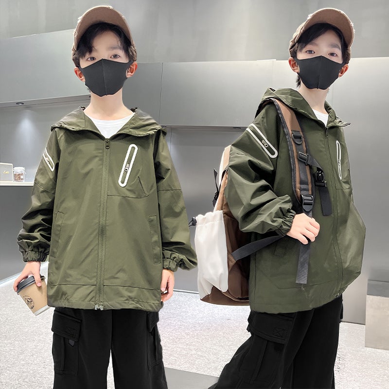 Boys' Coat Western Style Big Children'S Windbreaker Assault Coat Hooded Jacket Coat - Image 3