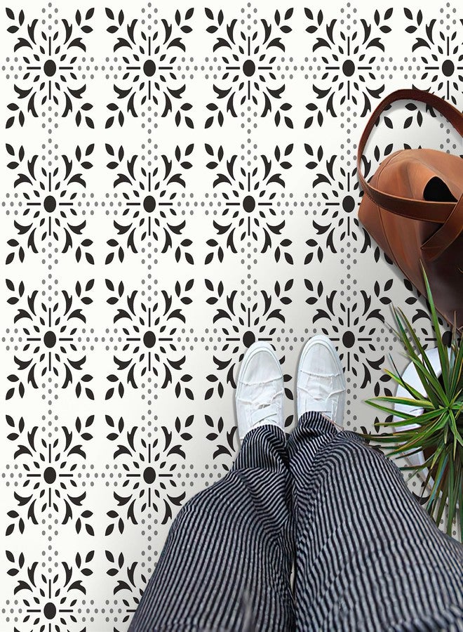 MORCART Peel and Stick Floor Tile, 7.87"x 7.87" Vinyl Flooring Waterproof DIY Flooring for Bathroom, Kitchen, Fireplace, Stairs, Bedrooms, Wall, Pantry Room - 20 Pcs Black White Gray - Image 1