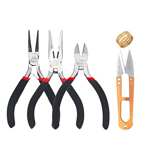Miular Jewelry Pliers Set: Round Nose, Wire Cutters, Needle Nose, U Sewing Scissors & Jump Ring Opener - Black, Ergonomic Grip, Limited Warranty - Image 1