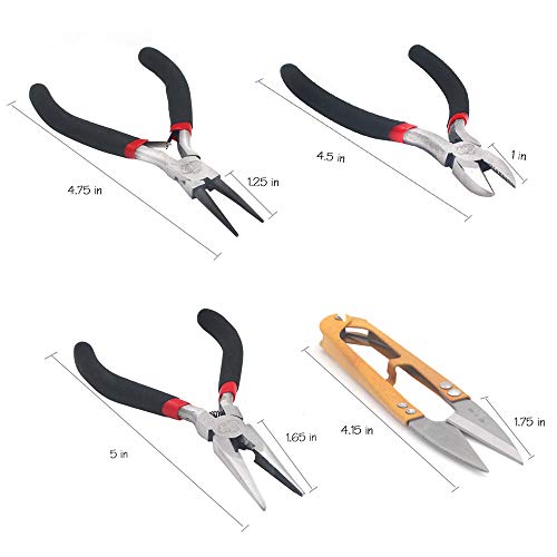 Miular Jewelry Pliers Set: Round Nose, Wire Cutters, Needle Nose, U Sewing Scissors & Jump Ring Opener - Black, Ergonomic Grip, Limited Warranty - Image 3