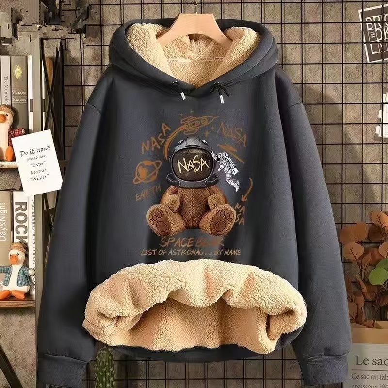 Heavyweight Fleece Hoodie Men Winter Oversized 400g E44 dark gray 