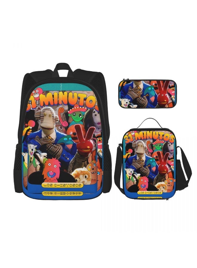 3-Piece Cartoon Student Backpack Set with Spine-Protecting School Bag, Lunch Bag, and Pencil Case for Kids - Image 1