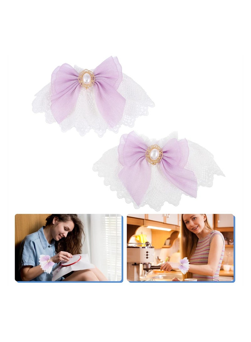 KASTWAVE 1 Pair Lolita Sleeves Lady Wrist Cuffs, Wrist Gloves Cover Short Wrist Cuff Fake arm Sleeves Fake Sleeve Pleated Wrist Cuffs Bride Dress Girl Detachable Lace Trumpet - Image 4