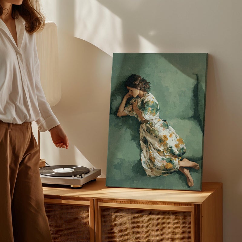 TNESSENTIAL Floral Abstract Woman on Sofa Wall Art Poster or Canvas Print, Woman Sleeping Sage Green Watercolor Painting Print, Modern Minimalist Decor - Image 4
