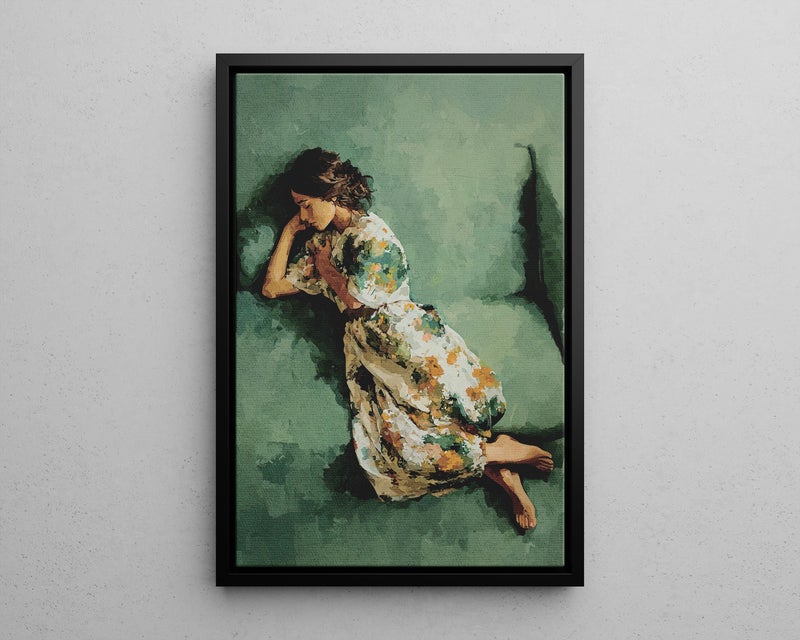 TNESSENTIAL Floral Abstract Woman on Sofa Wall Art Poster or Canvas Print, Woman Sleeping Sage Green Watercolor Painting Print, Modern Minimalist Decor - Image 5
