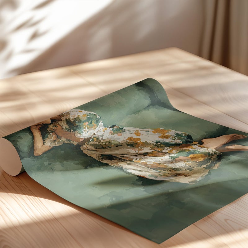TNESSENTIAL Floral Abstract Woman on Sofa Wall Art Poster or Canvas Print, Woman Sleeping Sage Green Watercolor Painting Print, Modern Minimalist Decor - Image 2