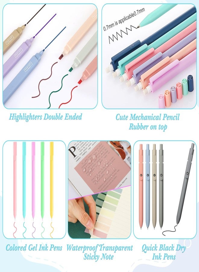 Lincia 30 Pcs Aesthetic School Supplies with Pencil Case 6 Mechanical Pencil 5 Ballpoint Pen 5 Quick Dry Pen 6 Pastel Highlighter Transparent Sticky Index Tab for Student Stationary Essentials(Blue) - Image 2