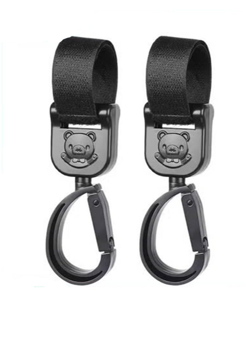Gonice Non-Slip Baby Stroller Hooks with Lovely Bear Pattern, 360-Degree Rotating Stroller Bag Clips for Hanging Diaper Bags, Black  - Image 1