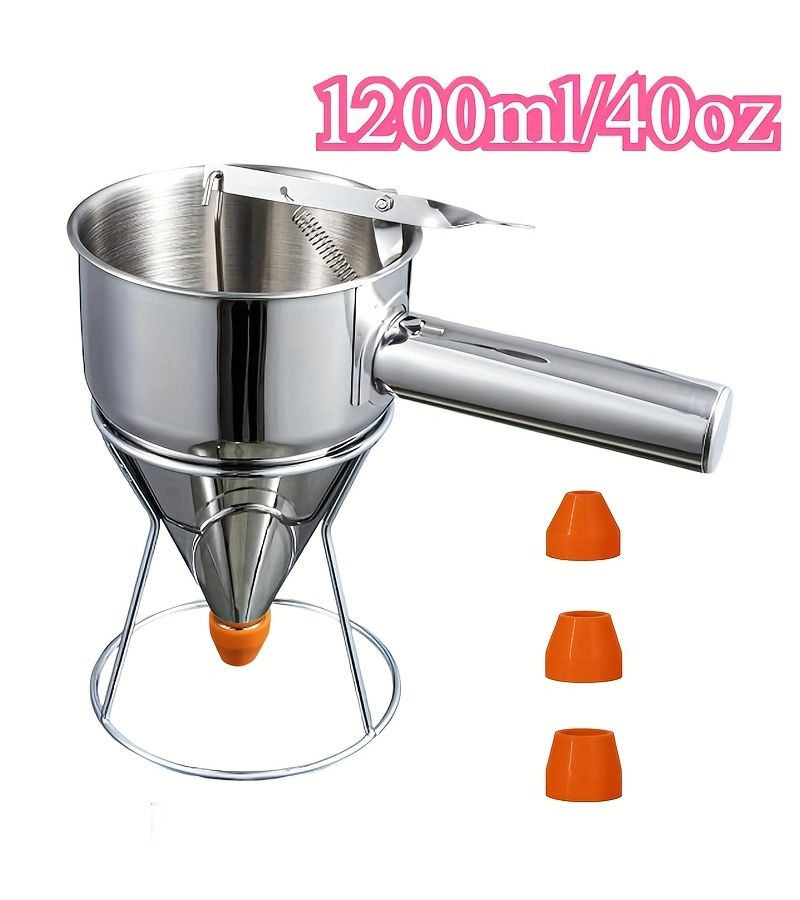 Pancake Batter Dispenser Stainless Steel With Squeeze Handle Large 40 58 Oz For Funnel Cake Cupcake And Sel Roti Maker Candle Wax Pourer Durable Leak Free Easy To Clean - Image 1