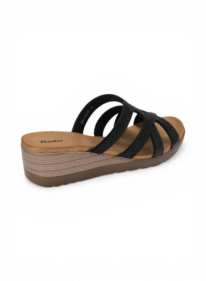 Bata Black Comfort Wedge Sandals for Women | Best Price UAE