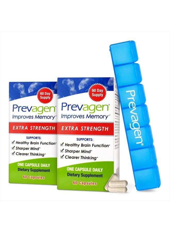 Prevagen تحسين الذاكرة - قوة إضافية 20 ملغ، 60 كبسولة 2 عبوة مع أبوأكوورين وفيتامين د وبريفاجن 7-يوم منظم حبوب | مكمل غذائي للدماغ لصحة دماغ أفضل، يدعم وظيفة الدماغ الصحية - Image 1