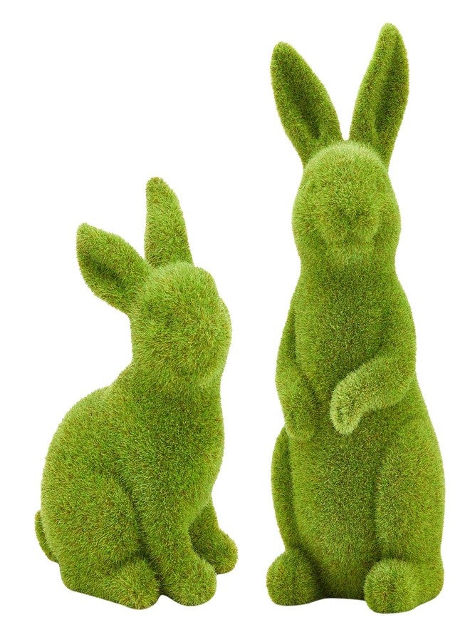 Zensounding Decorative Decorations for Easter Bunny Gifts, Moss Green Flocking Sculpture, Garden Courtyard Family Gathering Celebration Decorations (Small 2PCS Standing+Sitting) - Image 1