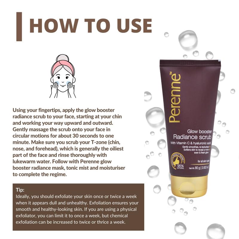 Perenne Glow Booster Scrub with Vitamin C, Hyaluronic Acid for All Skin Types (80 gm) - Detan , Exfoliates, Removes Dead Skin Cells, Deeply Cleanses, Detoxify Skin for Men and Women - Image 5