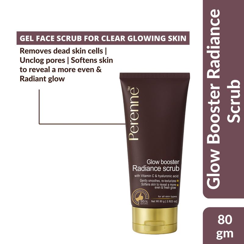 Perenne Glow Booster Scrub with Vitamin C, Hyaluronic Acid for All Skin Types (80 gm) - Detan , Exfoliates, Removes Dead Skin Cells, Deeply Cleanses, Detoxify Skin for Men and Women - Image 2