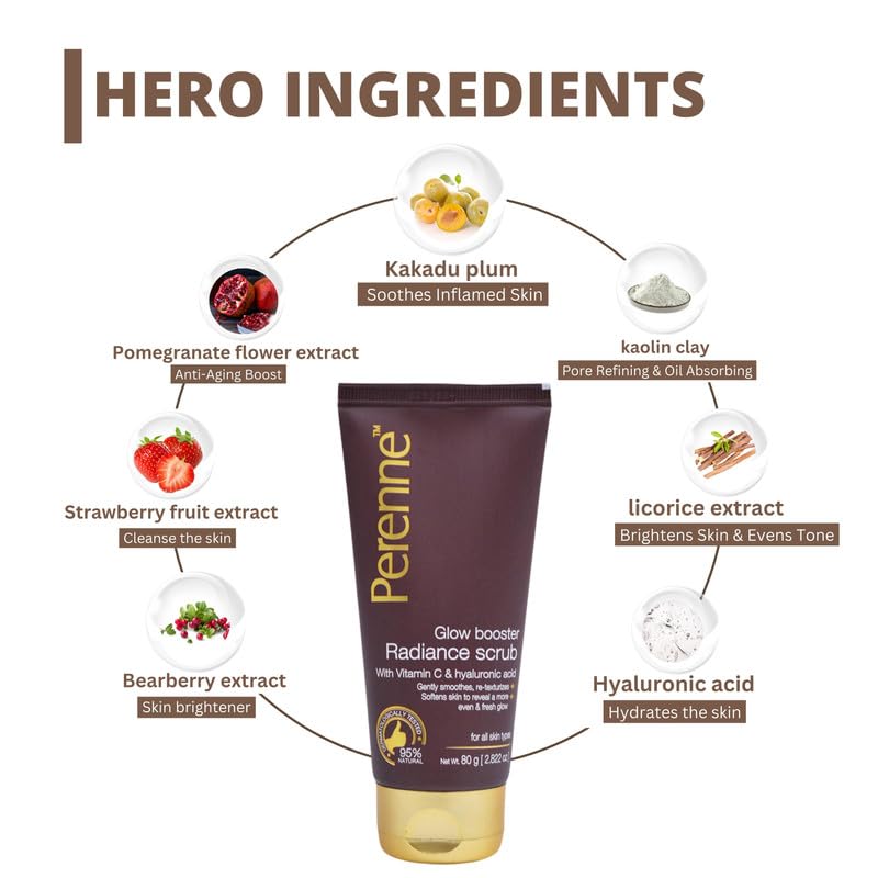 Perenne Glow Booster Scrub with Vitamin C, Hyaluronic Acid for All Skin Types (80 gm) - Detan , Exfoliates, Removes Dead Skin Cells, Deeply Cleanses, Detoxify Skin for Men and Women - Image 4