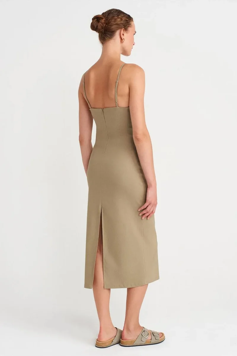 Dilvin Khaki Green DILVIN Sleeveless Bodycon Midi Dress for Women | Best Price UAE