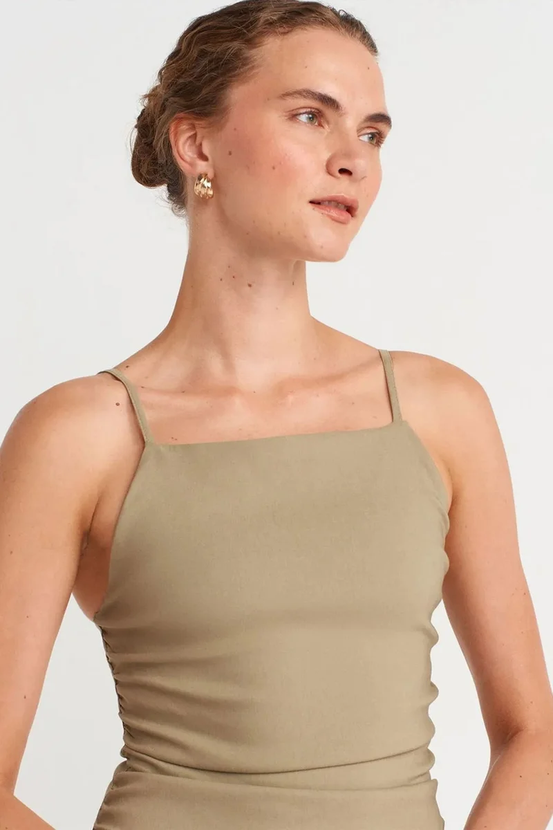 Dilvin Khaki Green DILVIN Sleeveless Bodycon Midi Dress for Women | Best Price UAE