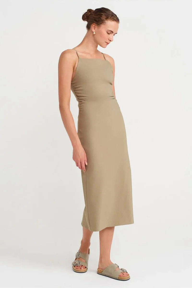 Dilvin Khaki Green DILVIN Sleeveless Bodycon Midi Dress for Women | Best Price UAE