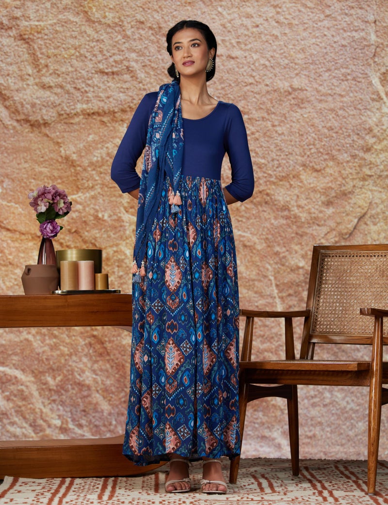 BIBA Women Solid Flared Mix and Match Ankle Length Dress(Casual D2152_Navy_42), Blue, Casual Dress, 3XL - Image 2