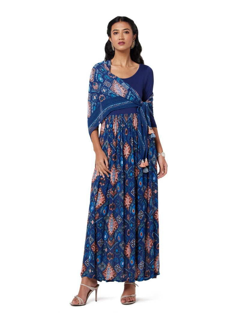 BIBA Women Solid Flared Mix and Match Ankle Length Dress(Casual D2152_Navy_42), Blue, Casual Dress, 3XL - Image 1