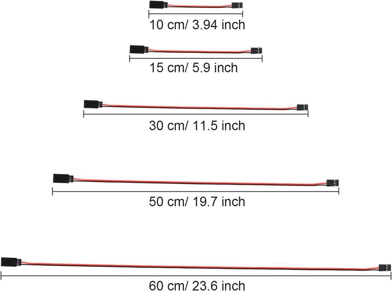 TecUnite 20 Pieces 3-pin Servo Extension Cable Wire Cord Female to Male RC Servo Extension Cord Wire Connectors for Connection Control Board Remote Control Parts, 5 Sizes(5 Sizes) - Image 2