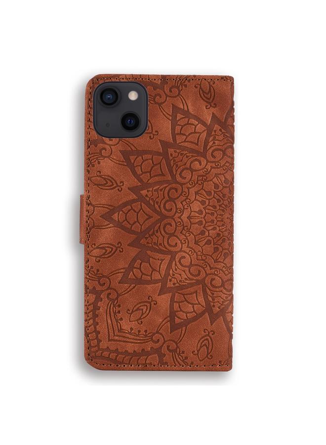 اس-توب جراب لهاتف iPhone 16 Pro Max مصنوع من جلد العجل مزدوج الطي منقوش بنقوش ماندالا - Image 3