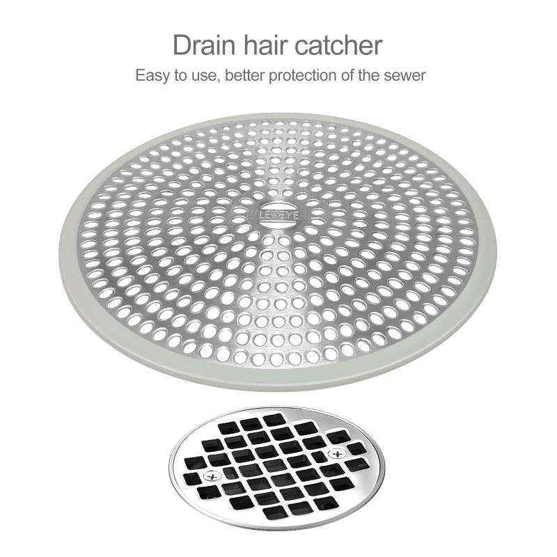 LEKEYE Shower Drain Hair Catcher | Strainer | Shower Stall Drain Cover | Bathroom Drain Protector Stainless Steel and Silicone(Light Gray) - Image 2