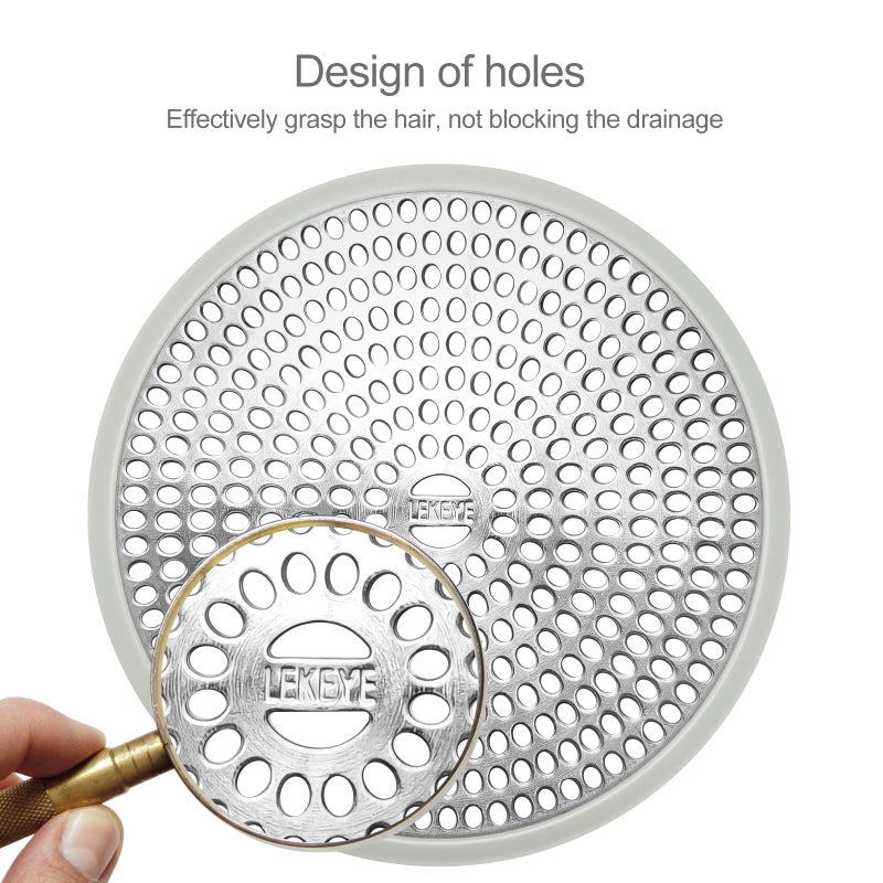 LEKEYE Shower Drain Hair Catcher | Strainer | Shower Stall Drain Cover | Bathroom Drain Protector Stainless Steel and Silicone(Light Gray) - Image 4