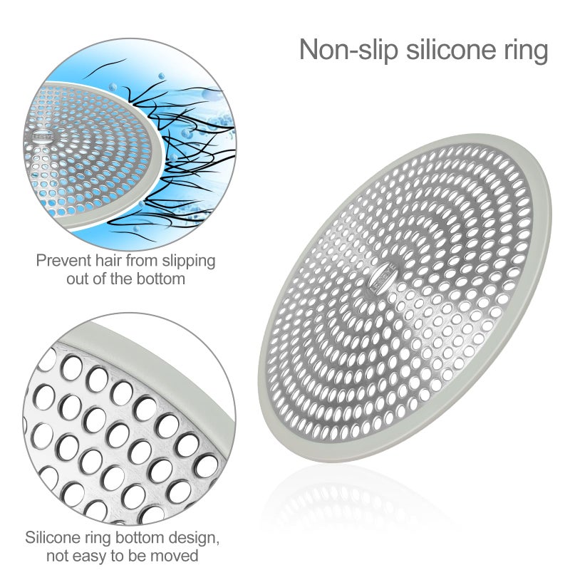 LEKEYE Shower Drain Hair Catcher | Strainer | Shower Stall Drain Cover | Bathroom Drain Protector Stainless Steel and Silicone(Light Gray) - Image 5