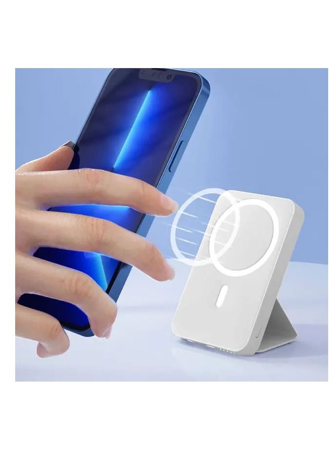 devia Extreme Speed Series 20W PD Magnetic Wireless Bracket Power Bank 5000mAh - White - Image 3