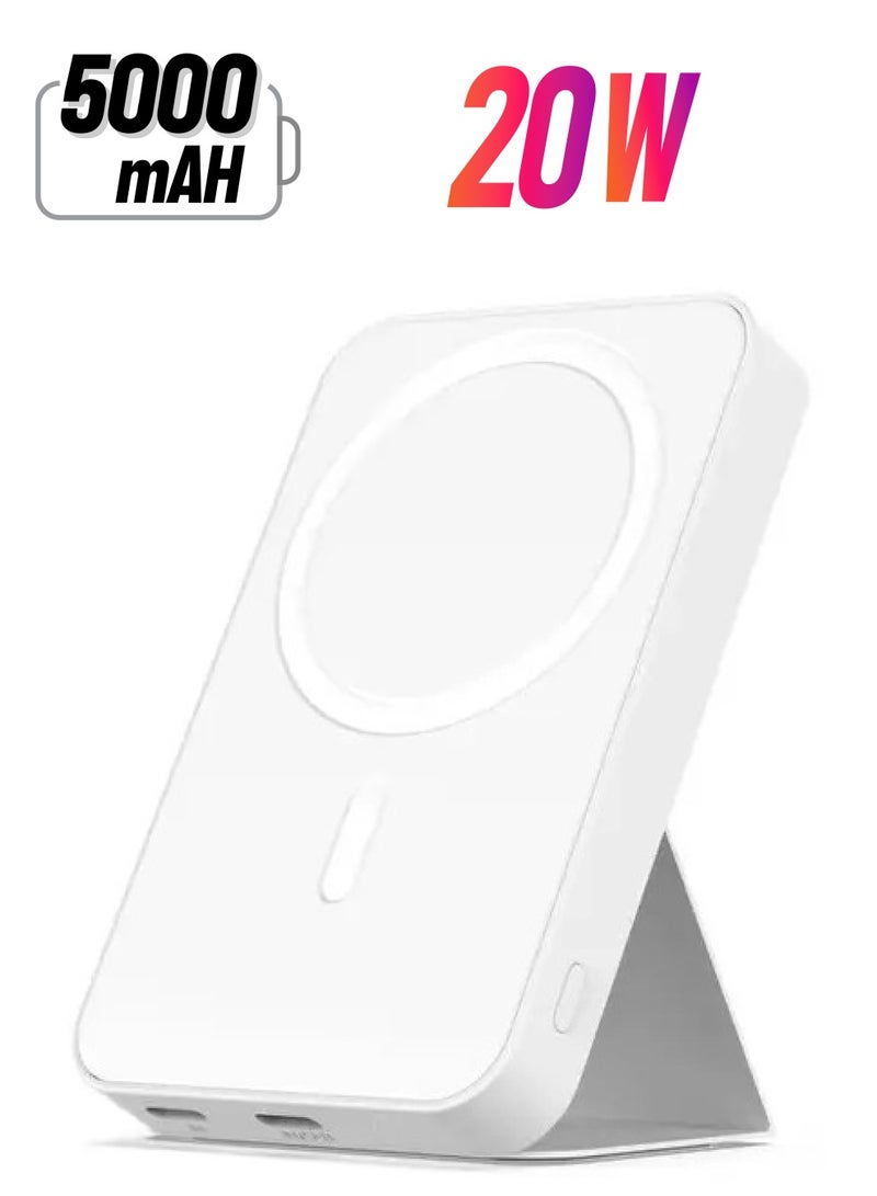 devia Extreme Speed Series 20W PD Magnetic Wireless Bracket Power Bank 5000mAh - White - Image 1