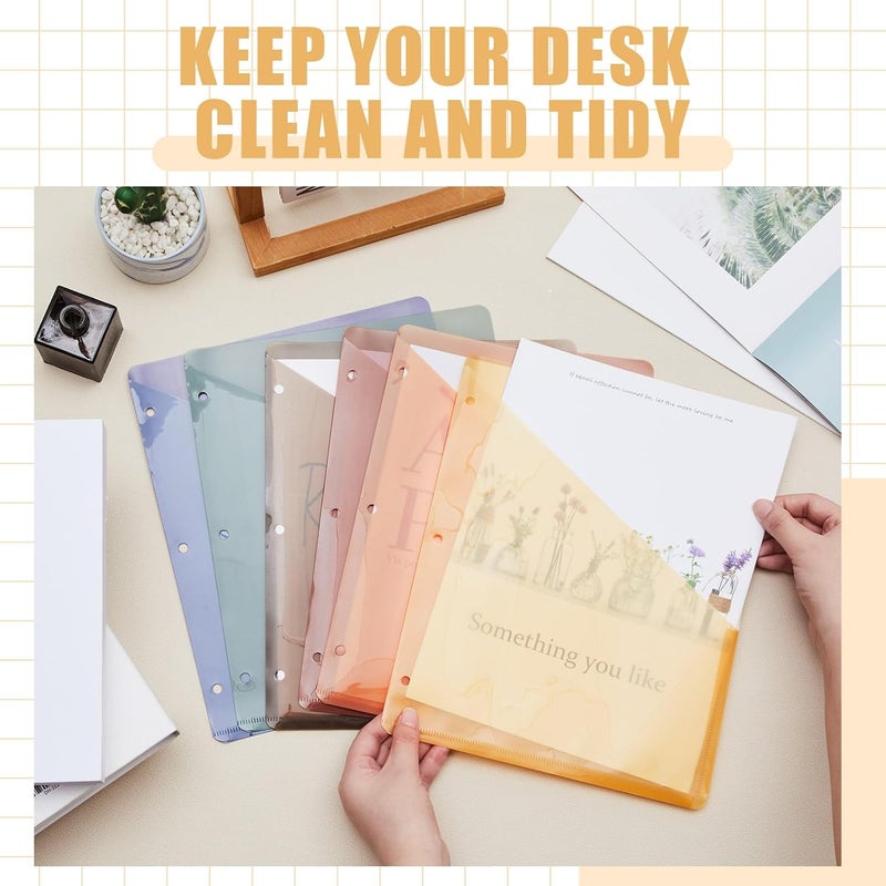 Maitys 30 Pack Binder Pockets 3 Hole Punch Clear Plastic Document Folders Binder Organizer Store Letter Size 8.5x11 Inch Paper Folders with Pockets Slash File Jacket for Office (Simple Color) - Image 5