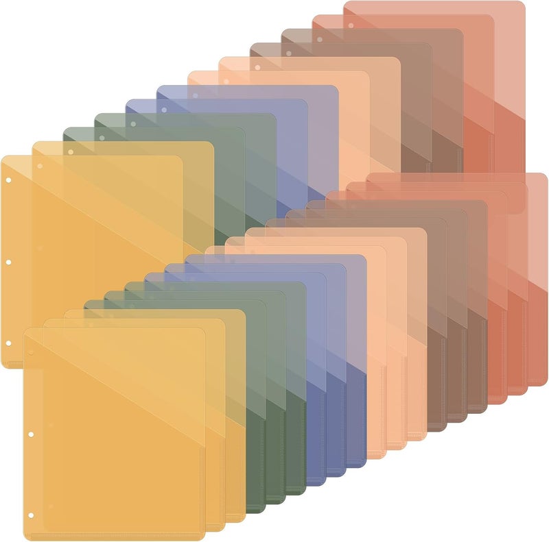 Maitys 30 Pack Binder Pockets 3 Hole Punch Clear Plastic Document Folders Binder Organizer Store Letter Size 8.5x11 Inch Paper Folders with Pockets Slash File Jacket for Office (Simple Color) - Image 1