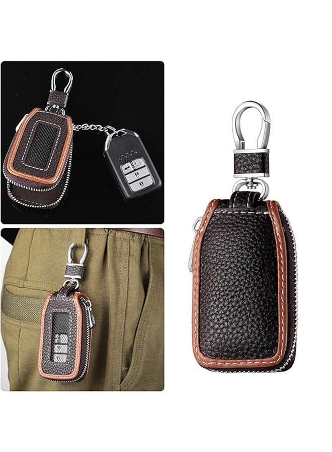 Generic Car Key Case，Carbon Fiber Leather Car Key Chain Case Holder Auto Key Fob Holder Key Fob Protector Smart Keychain Protector Cover with Metal Hook Zipper for Remote Car Key - Image 1