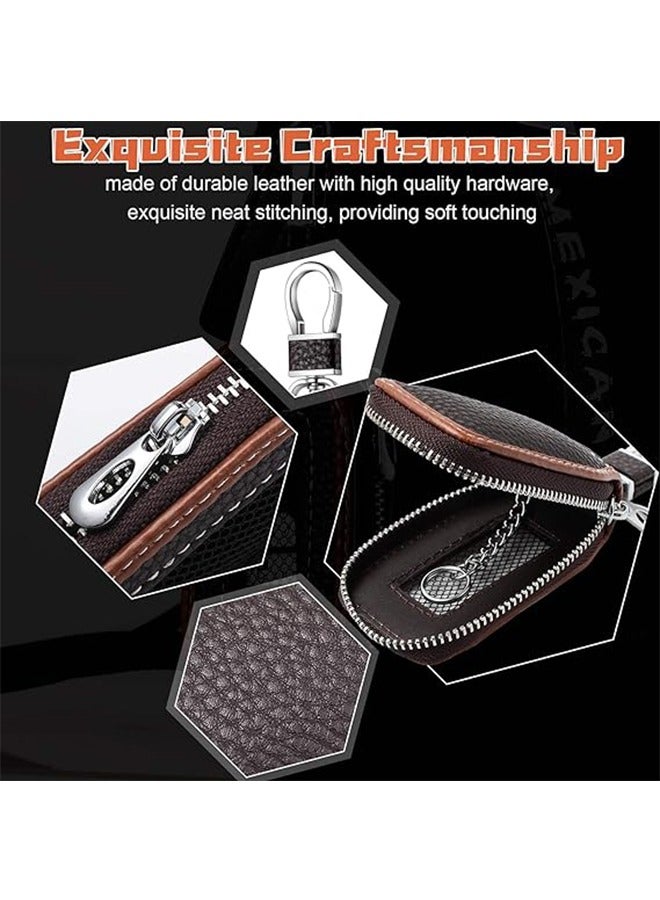 Generic Car Key Case，Carbon Fiber Leather Car Key Chain Case Holder Auto Key Fob Holder Key Fob Protector Smart Keychain Protector Cover with Metal Hook Zipper for Remote Car Key - Image 2