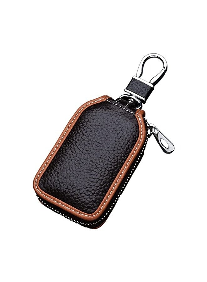 Generic Car Key Case，Carbon Fiber Leather Car Key Chain Case Holder Auto Key Fob Holder Key Fob Protector Smart Keychain Protector Cover with Metal Hook Zipper for Remote Car Key - Image 3