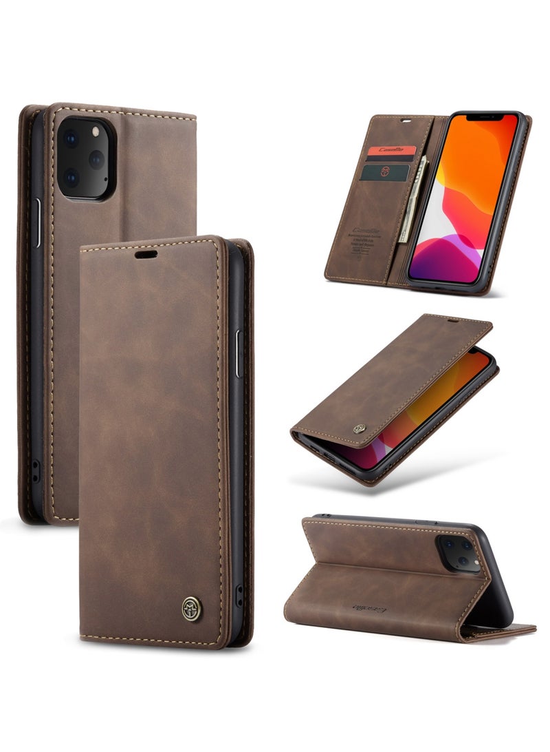CaseMe iPhone 11 Pro MAX Wallet Case Book Folding Flip Folio Case with Magnetic Kickstand Card Slots Protective Cover - coffee - Image 1