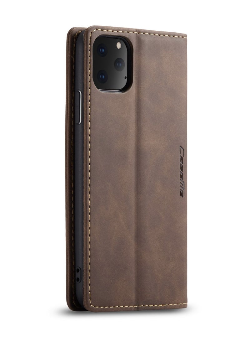 CaseMe iPhone 11 Pro MAX Wallet Case Book Folding Flip Folio Case with Magnetic Kickstand Card Slots Protective Cover - coffee - Image 3