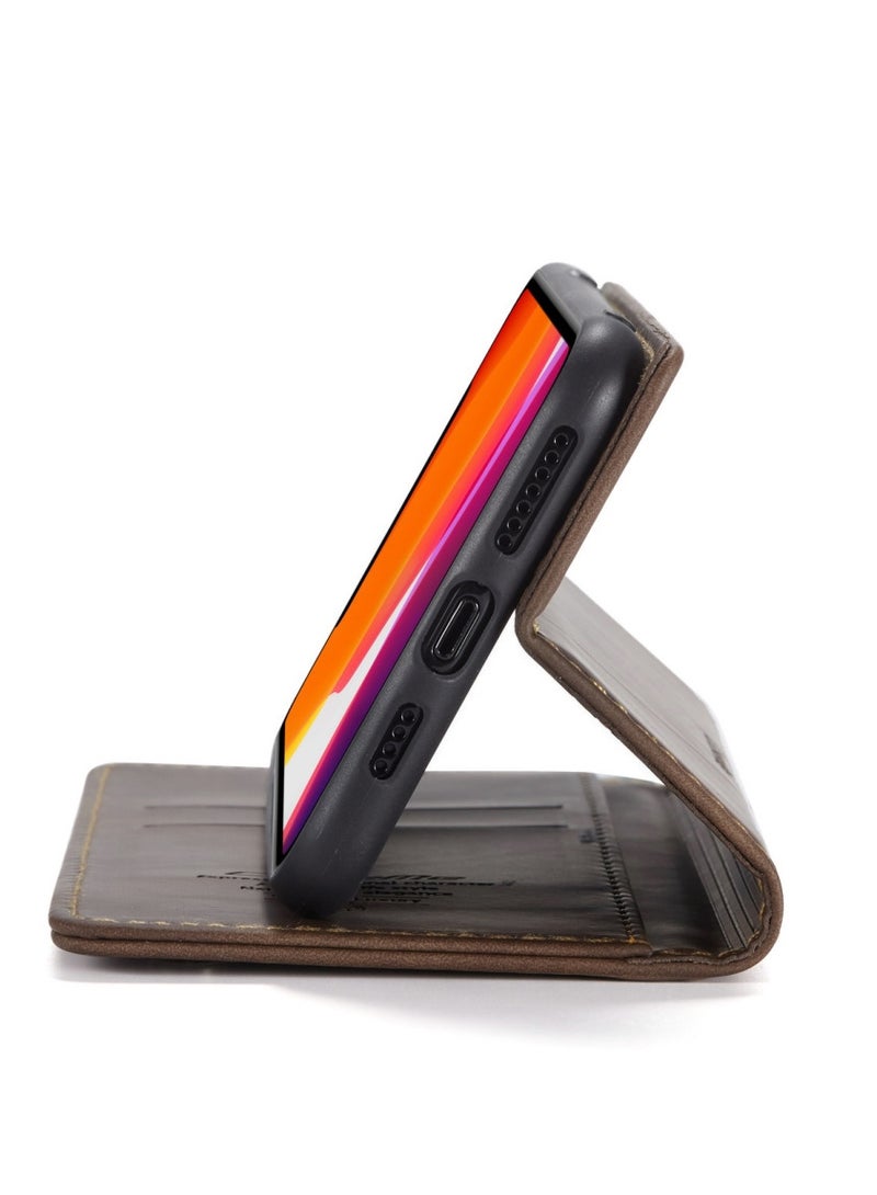 CaseMe iPhone 11 Pro MAX Wallet Case Book Folding Flip Folio Case with Magnetic Kickstand Card Slots Protective Cover - coffee - Image 4