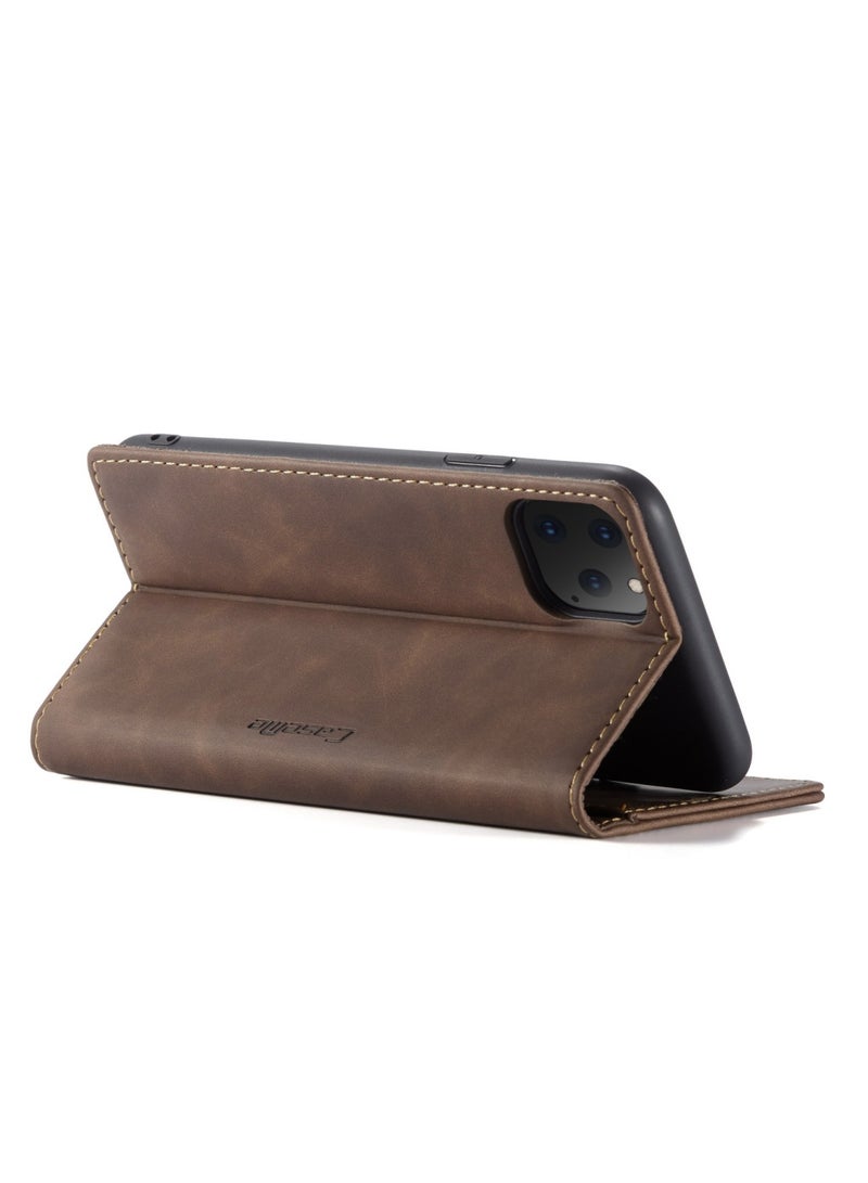 CaseMe iPhone 11 Pro MAX Wallet Case Book Folding Flip Folio Case with Magnetic Kickstand Card Slots Protective Cover - coffee - Image 5