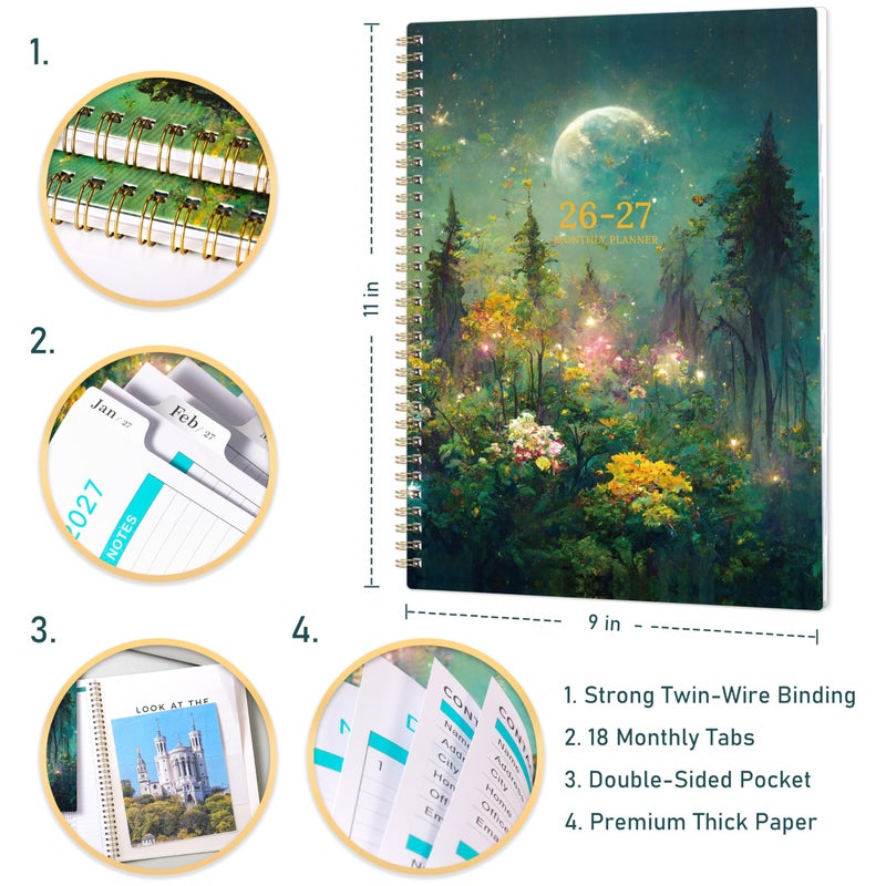 Pinchoco 2026-2027 Monthly Planner/Calendar - Planner 2026-2027, JUL 2026 - DEC 2027, 9" x 11", 18 Monthly Planners 26-27, Monthly Calendar Planner with Spiral Binding + Tabs + Back Pocket - Image 5
