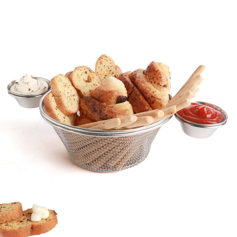 Urban Snackers Serving Basket with 2 Stainless Steel Sauce Cup Use for Home HotelRestaurant - Image 1