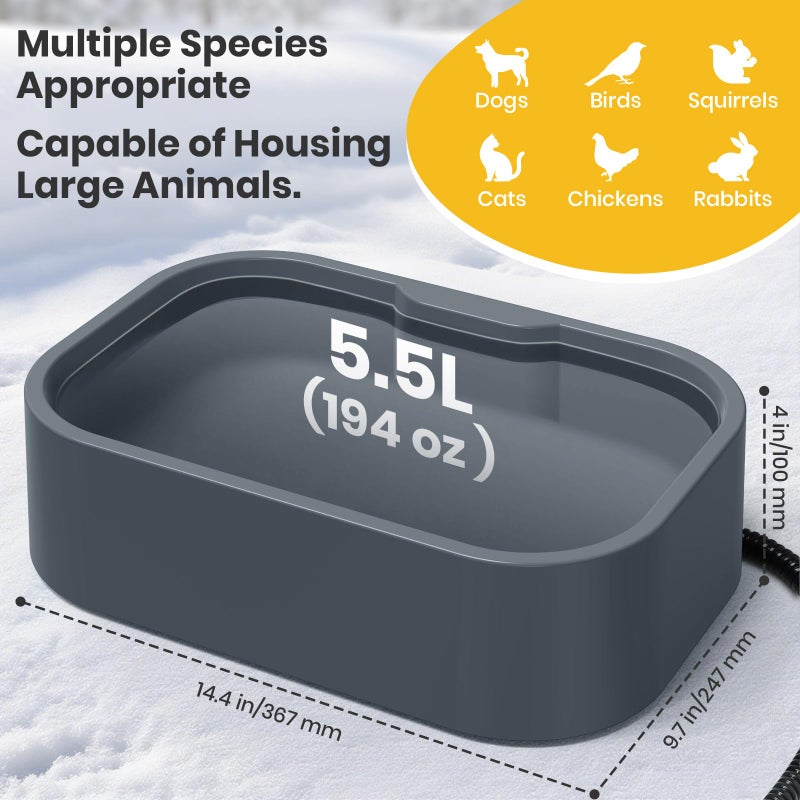 IPOW Extra Large Heated Pet Bowl with 5 Layers Design for Heating & Heat Preservation Provides Drinkable Water & Food in Winter Heated Water Bowl for Cat Rabbit Chicken Duck Squirrel, 194 fl oz - Image 3