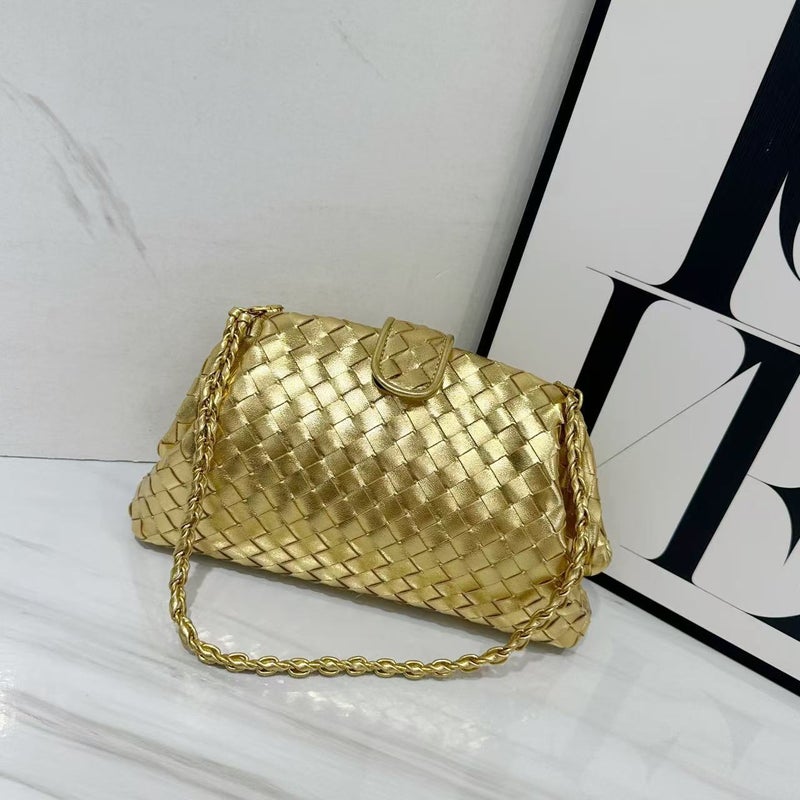 Retro Classic Clip Chain Bag Cowhide Woven Bag Cloud Bag Underarm Shoulder Hand Shell Bag For Dinner - Image 1
