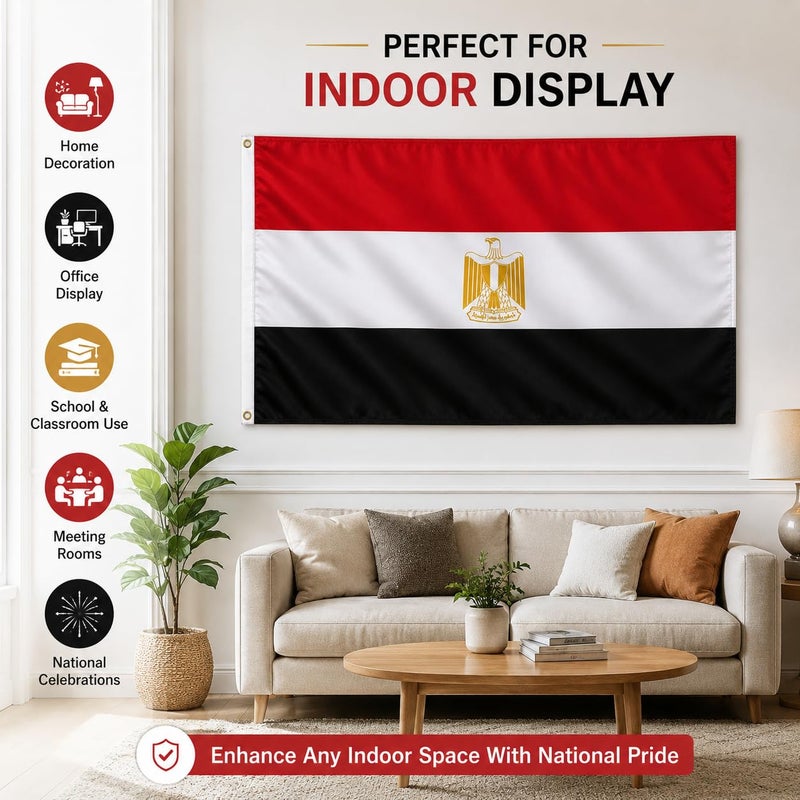 High quality Egypt National Flag Indoor Outdoor Display Banner Premium Fabric Decorative Hanging For Home Office School Events Celebrations Patriotic Wall Decoration Flag - Gold Felt - No Pole 160 x 110 CM - Image 4