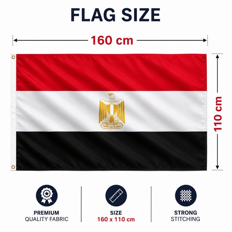 High quality Egypt National Flag Indoor Outdoor Display Banner Premium Fabric Decorative Hanging For Home Office School Events Celebrations Patriotic Wall Decoration Flag - Gold Felt - No Pole 160 x 110 CM - Image 3