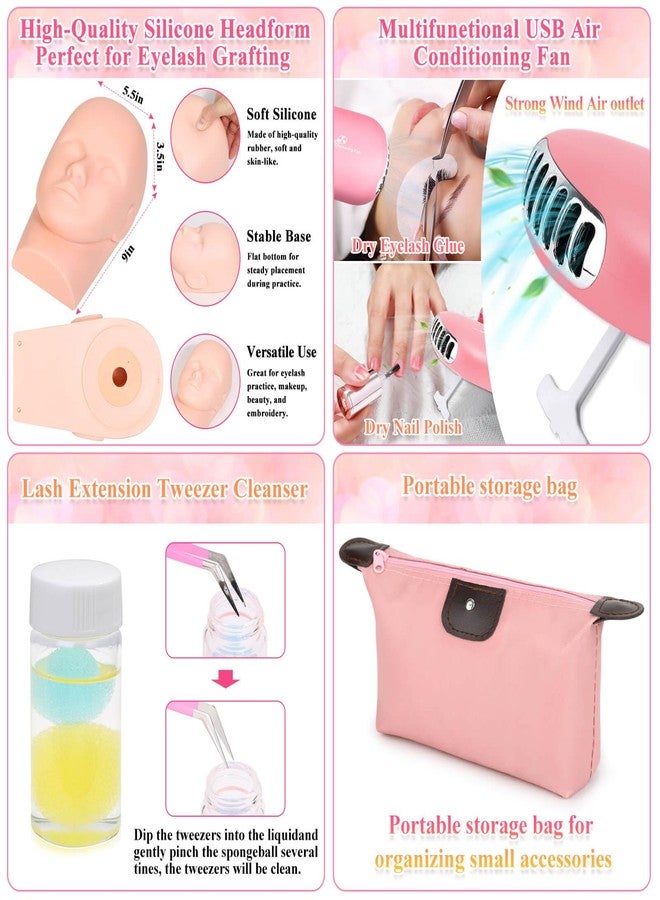 Tetutor Lash Kits Extensions Kit for Beginners, Eyelash Lash Extension Kit for Beginners with Lash Mannequin Head, Lash Extension Practice Kit Starter Kit with Everything USB Fan, Lash Glue, Shampoo - Image 5