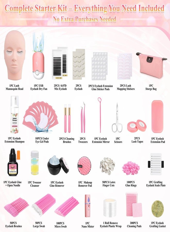 Tetutor Lash Kits Extensions Kit for Beginners, Eyelash Lash Extension Kit for Beginners with Lash Mannequin Head, Lash Extension Practice Kit Starter Kit with Everything USB Fan, Lash Glue, Shampoo - Image 2