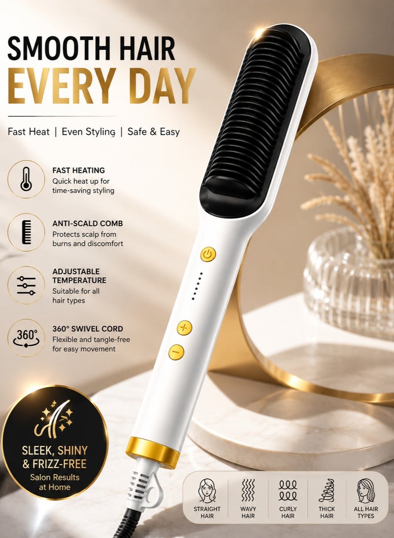 FH909 Hair Straightener Comb Electric Hot Comb Hair Straightening Brush with Adjustable Temperature Control, Anti Scald Comb Teeth, Fast Heating Ceramic Hair Styling Brush, LCD Indicator, 360° Swivel Cord, Portable Hair Smoother for All Hair Types Home Salon Use  ERPC FH909 - Image 2