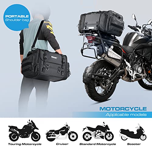 Rhinowalk Motorcycle Tail Bag, Expandable Motorcycle Travel Luggage Bags 60L, Waterproof All-Weather Trunk Rack Bag with Sissy Bar Straps & Helmet Rain Cover-Black - Image 5